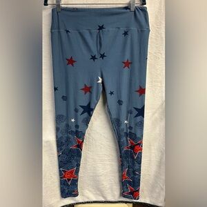 LuLaRoe Slate Blue Leggings with Red, Navy & White Stars